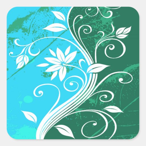 White Flowers on Blue and Green Grunge Sticker