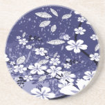 White Flowers on Blue Grunge