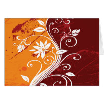 White Flowers on Orange and Burgundy Grunge Greeting Cards
