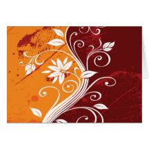 White Flowers on Orange and Burgundy Grunge Greeting Cards