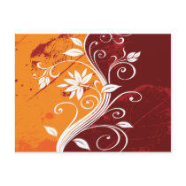 White Flowers on Orange and Burgundy Grunge Post Card