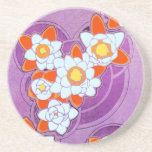 White Flowers on Purple Drink Coaster
