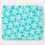White Flowers On Turquoise Mousepad