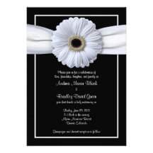 White Gerbera Black Background Wedding Invitation