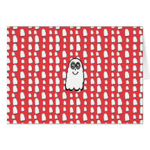 White ghost on red background greeting cards