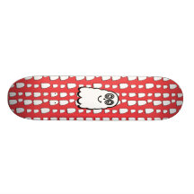 White ghost on red background skateboard deck