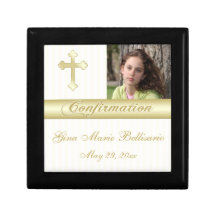White, Gold Confirmation Keepsake Jewelry Box