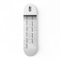 white gradient, cm logo blk, cm logo pattern custom skateboard