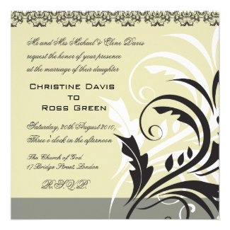 White, green, black, wedding invitation