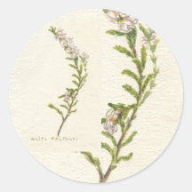 White Heather Round Stickers