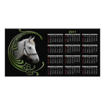White Horse Portrait Floral Swirls Decor Calendar  Custom Photo Card