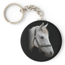 White Horse Portrait on Black Key Chains