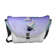 White Koi-Blue Lily Messenger Bag