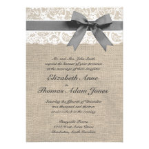 White Lace and Burlap Wedding Invitation