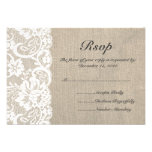 White Lace and Burlap Wedding RSVP Card Personalised Invite