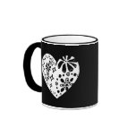 White lace heart (customisable background colour) mugs