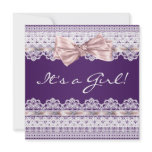 White Lace Pink Ribbon Girl Purple Baby Shower invitations