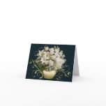 White Lilies and Roses In Gold Bowl Note Card