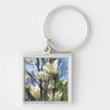 White Magnolia Branches Key Chain