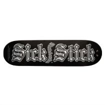 White Metal on Black ~ Sick Stick Logo Pro Deck