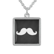 White Moustache on Black Chalkboard Necklace