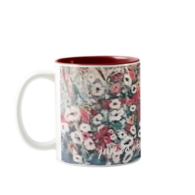 White mug with red has floral painting in blue red by sandymonica