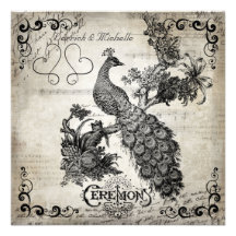 White Musical Notes Peacock Wedding Invitation