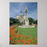 White Notre Dame Cathedral, Paris flowers Poster
