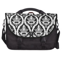 White on Black Damask Floral commuterbag
