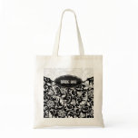 White On Black Floral Damask Pattern 2-Monogram Canvas Bag