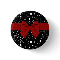 White on Black Floral Pattern with Red Bow