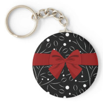 White on Black Floral Pattern with Red Bow