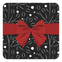 White on Black Floral Pattern with Red Bow