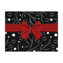 White on Black Floral Pattern with Red Bow