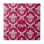 White on Red Damask Pattern Tiles