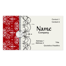 white on red swirl chandelier heart damask business card