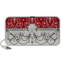white on red swirl chandelier heart damask design iPhone speakers