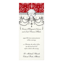 white on red swirl chandelier heart damask personalized invitation