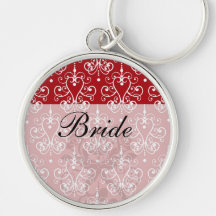 white on red swirl chandelier heart damask key chains