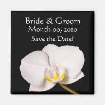 White Orchid on Black Refrigerator Magnet
