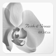 White Orchid Wedding Square Envelope Seals Sticker