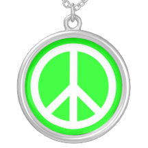 White Peace Sign on Lime Custom Jewelry