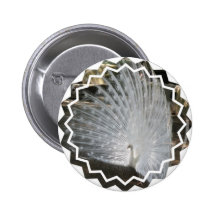 White Peacock Round Button