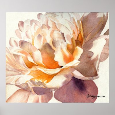 White Peony Watercolor Poster Print by lillyarts