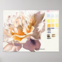 White Peony Watercolor Poster Print with Palette
