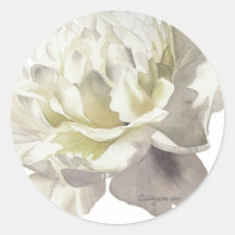 White Peony Wedding Invitation Seal Round Stickers