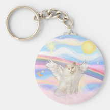 White Persian Cat Angel in Clouds Keychain