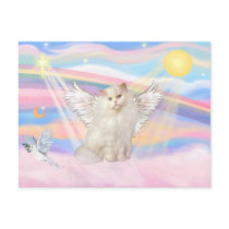 White Persian Cat Angel in Clouds