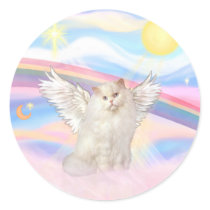 White Persian Cat Angel in Clouds