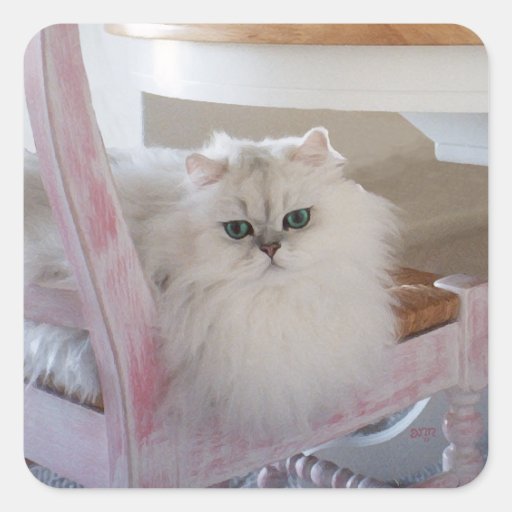White Persian Cat on a Pink Chair Stickers